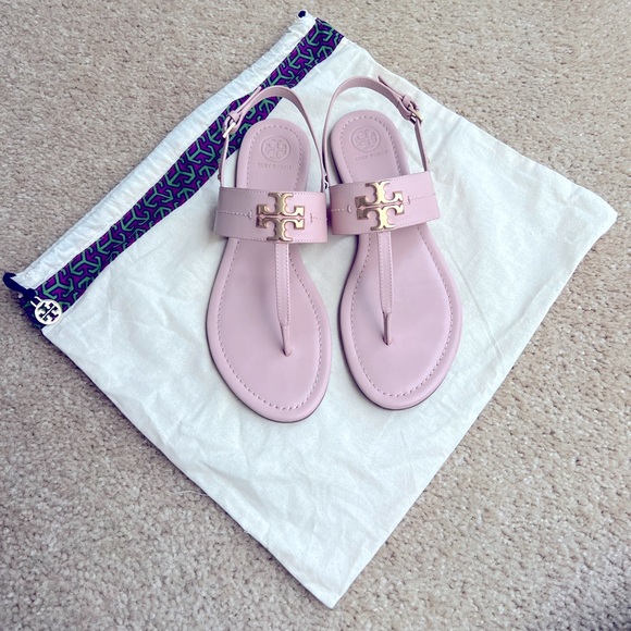 Tory Burch Everly T strapped flat thong sandal, light pink, size 9 - Picture 1 of 5